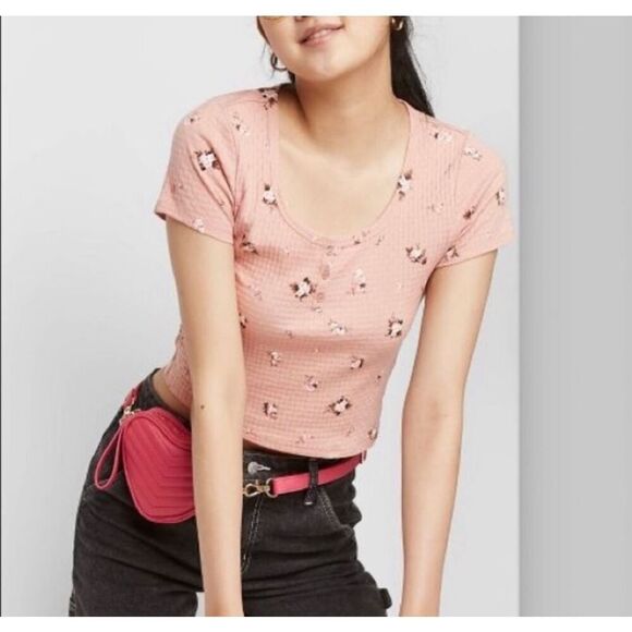 Womens Wild Fable Blush Floral Allover Print Crop Cropped Top Blouse - Sz XXL - Picture 1 of 4